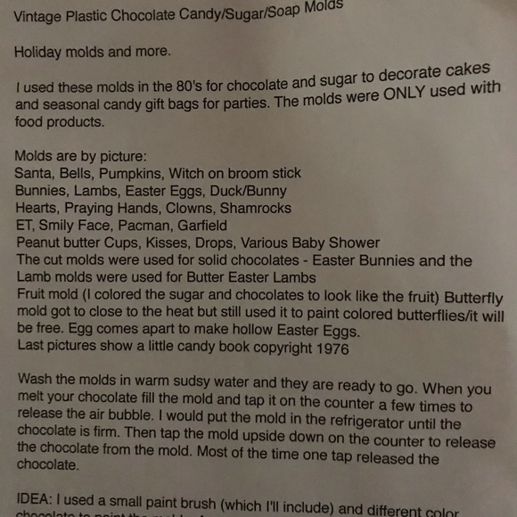 Several Vintage Plastic Candy Molds with Booklet - Picture 9 of 9